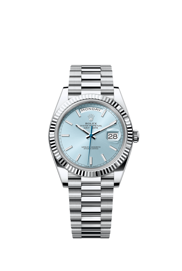 Day-Date 40, Oyster, 40 mm, platinum, Dial : Ice blue, Rolex · illustrated reference 228236-0018