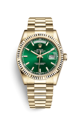 Rolex Day-Date 36 Yellow Gold Fluted / President / Green (118238-0419) · illustrated reference 118238-0419