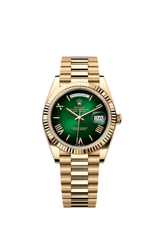 Day-Date 40, Oyster, 40 mm, yellow gold, Dial : Green ombré, Rolex · illustrated reference 228238-0069