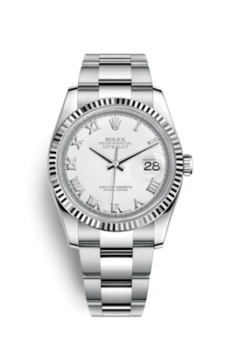 Rolex Datejust 36 Stainless Steel Fluted / Oyster / White Roman (116234-0090) · illustrated reference 116234-0090
