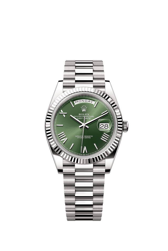 Day-Date 40, Oyster, 40 mm, white gold, Dial : Olive green, Rolex · illustrated reference 228239-0033