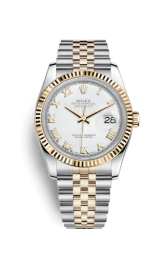 Rolex Datejust 36 Rolesor Yellow Fluted / Jubilee / White Roman (116233-0149) · illustrated reference 116233-0149
