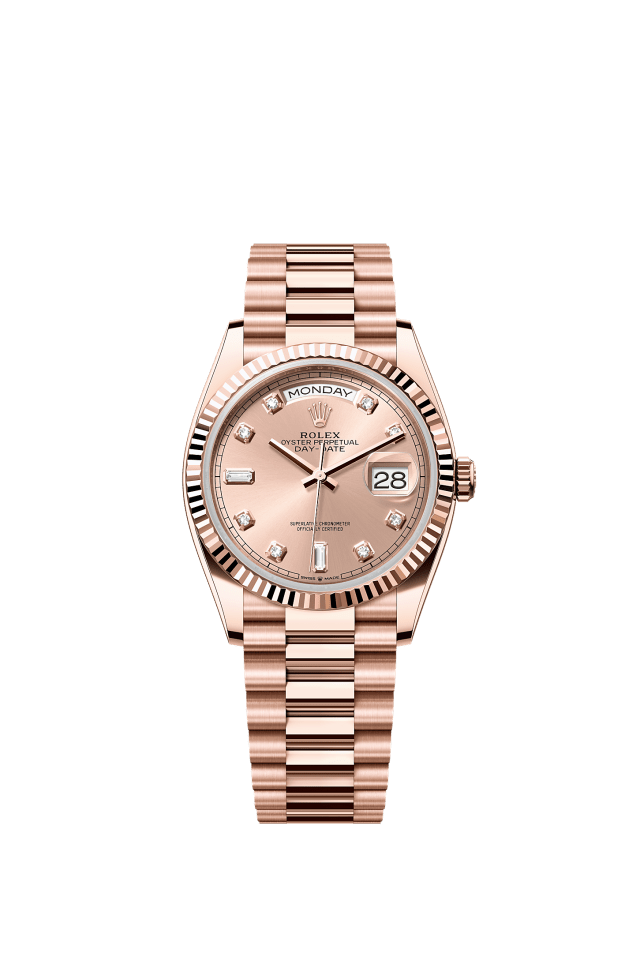 Day-Date 36, Oyster, 36 mm, Everose gold, Dial : Rosé-colour set with diamonds, Rolex · illustrated reference 128235-0009